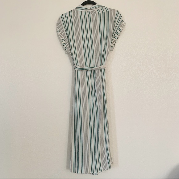 Lulus Green Stripe Linen Slit Button Front Dress Small - Picture 2 of 7